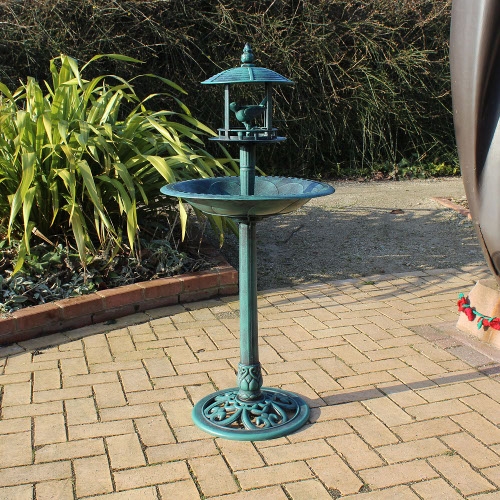 Nature's Market Bird Bath with Sheltered Feeding Table
